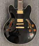 Epiphone Sheraton-II EB with Duncan Phat Cat P-90s-Black w Gold Hardware-Epi Case
