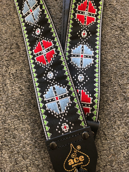 Ace Guitar Strap - Black Green Blue Red